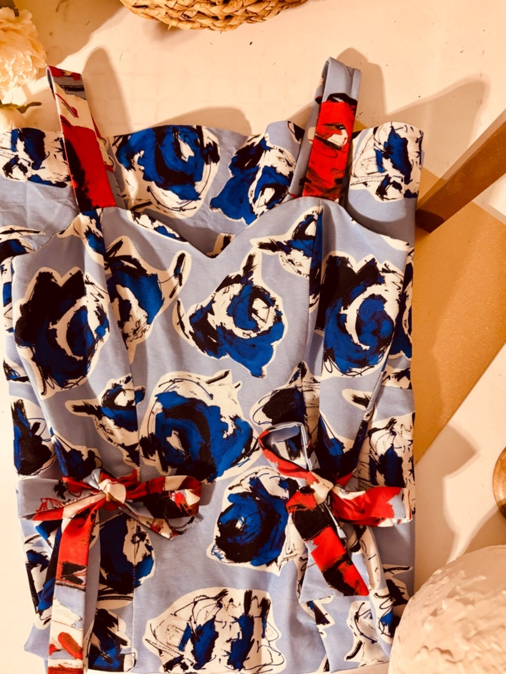 Sachin + Babi Blue Floral Midi Dress with Red Strap Accents - Picture 9 of 11